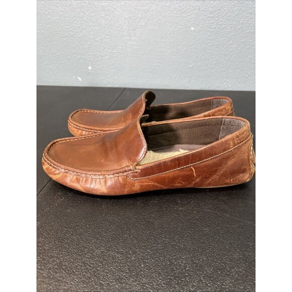 LB Evans Shoes Mens 10 Brown Alton Leather Loafers Shearling Slip On Slipper - Picture 4 of 8